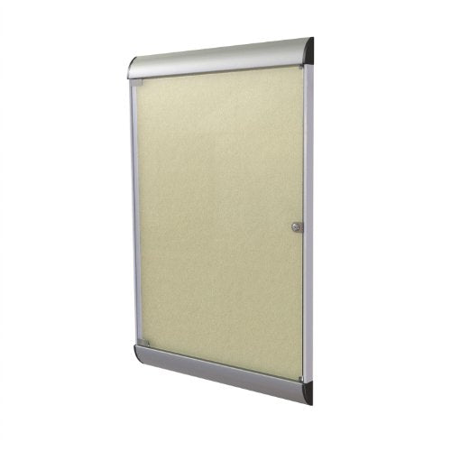 Ghent 42-1/8 x 27-3/4 Inches 1-Door Silhouette Enclosed Bulletin Board, Satin and Black Frame with Vinyl Fabric, Caramel , Made in the USA