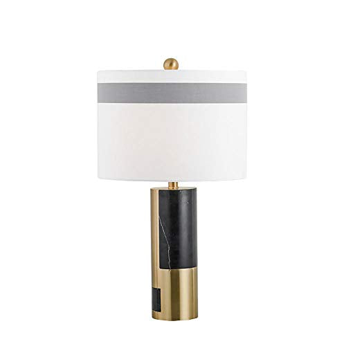 European Modern Art Bedside Lamp, Fabric Lampshade, Creative Hardware Base Bedroom Lamp for Living Room Study Office Home Decoration Club, E27, Push Button Switch