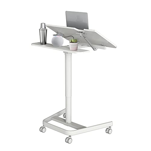 AVLT 47" Ambidextrous Mobile Standing Desk with Split Top Tilting Tray - Pneumatic Laptop Cart