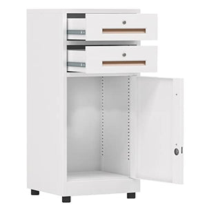 WAOCEO Metal 2 Drawer File Cabinet with Lock, Fully Assembled - White