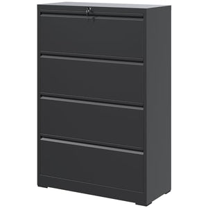 EKJ Black Metal 4 Drawer Lateral File Cabinet for Home Office - Steel Wide Filing Cabinets