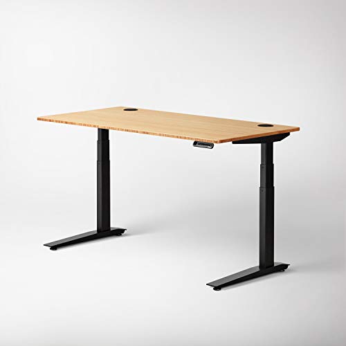 Jarvis Standing Desk Bamboo Top - Electric Adjustable Height Sit Stand Desk - 3-Stage Extended Range Frame with Memory Preset Handset Controller by Fully (Black, 48 x 24)