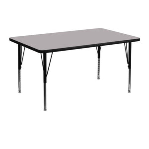 Flash Furniture 30''W x 48''L Rectangular Grey Thermal Laminate Activity Table - Height Adjustable Short Legs