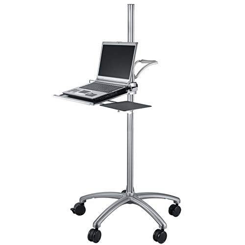 Aluminum Mobile Laptop Cart on Wheels, Height Adjustable Rolling Laptop Stand with Mouse Tray, Mobile Computer Workstation for Home, Office, School and Hospital