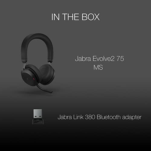 Global Teck Worldwide Jabra Evolve2 75 Wireless Headset Stereo MS with USB A Bluetooth Dongle, Zoom, Webex, Skype Compatible, 27599-999-999