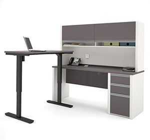 Bestar Connexion L-Desk with Hutch Including Electric Height Adjustable Table, Slate/Sandstone