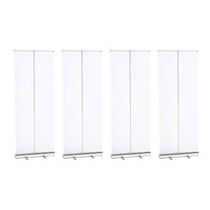 AOUSTHOP Floor Standing Sneeze Guard(4 Pack), Pull-Out Banner Clear Screen Shield,Full Tarp Portable Banner with Wide Base for Office, Stores, Restaurant Classroom