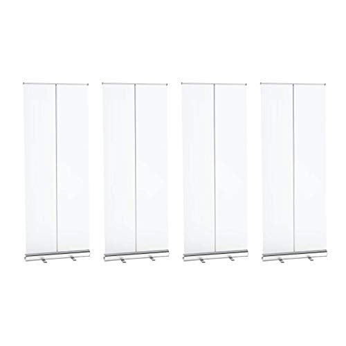 AOUSTHOP Floor Standing Sneeze Guard(4 Pack), Pull-Out Banner Clear Screen Shield,Full Tarp Portable Banner with Wide Base for Office, Stores, Restaurant Classroom