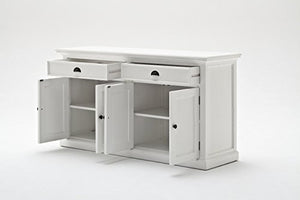NovaSolo Halifax Pure White Mahogany Wood Hutch Bookcase With Storage And 2 Drawers