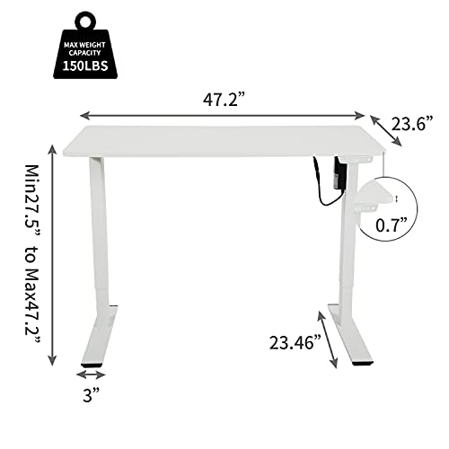 Agreatca Electric Standing Desk, Height Adjustable 48 x 24 Inch Memory Sit Stand Desk Home Office Workstation Stand up Desk with Splice Board, White Frame/White Top