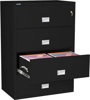 PHOENIX SAFE INTERNATIONAL LLC Fireproof 4-Drawer Lateral File Cabinet, 38 inch, Key Lock, Water Seal, Black