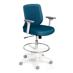Poppin Max Task Stool - Slate Blue/White, Mid Back, Curvy Mesh Backrest, Firm Seat, Adjustable & Tilt Mechanism