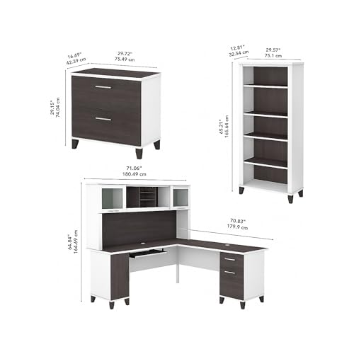 Bush Furniture Somerset 72W L Shaped Desk Set in White/Storm Gray