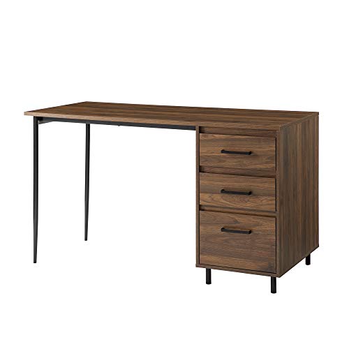 Walker Edison 3 Drawer Modern Wood and Metal Computer Writing Desk Home Office Workstation Small 52 Inch, Dark Walnut