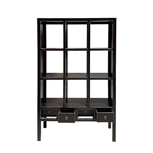 orientliving Oriental Black Lacquer Open Shelf Bookcase Display Cabinet Divider Acs7313