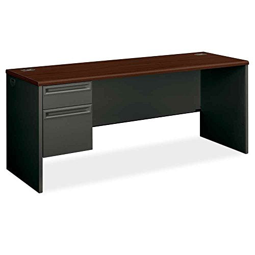 HON 38000 Series Left Hand Single Pedestal Credenza, 72x24x29.5, Mahogany/Charcoal