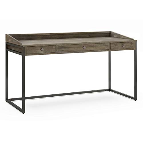 SIMPLIHOME Ralston SOLID WOOD and Metal Modern Industrial 60 inch Wide Home Office Desk, Writing Table, Workstation, Study Table Furniture in Distressed Grey with 2 Drawerss