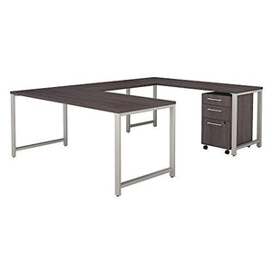 Bush Business Furniture 400 Series 72W x 30D U Shaped Table Desk with 3 Drawer Mobile File Cabinet in Storm Gray