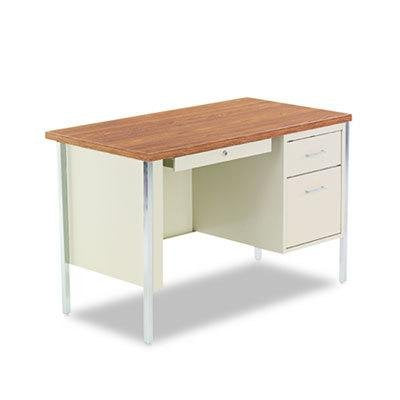 Alera Plus Single Pedestal Steel Desk, Metal Desk, 45 1/4w x 24d x 29-1/2h, Cherry/Putty