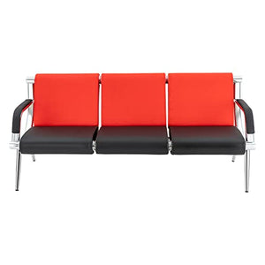 Diggettio Office Reception Sofa Set - 5-Seat PU Leather Chairs with Arms (Black+Red)