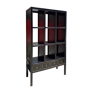 orientliving Oriental Black Lacquer Open Shelf Bookcase Display Cabinet Divider Acs7313