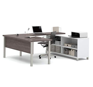 Bestar Pro-Linea U-Desk, White/Bark Grey