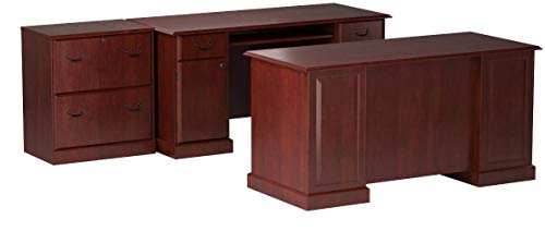 kathy ireland Home by Bush Furniture Bennington Manager's Desk, Credenza and Lateral File in Harvest Cherry