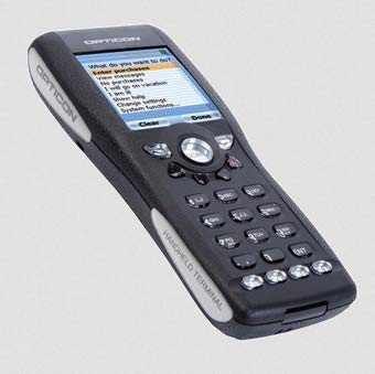 Opticon OPH1005-00 Laser Barcode Scanner, 128MB Flash ROM, 4MB RAM, 4MB ROM, 23 Key Mobile Phone Style Keypad, LCD Display and Lithium-Ion Battery, Color Screen
