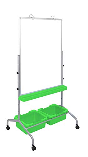 Offex Rolling School Classroom Double Sided Magnetic Whiteboard Chart Stand with 2 Storage Bins - Green