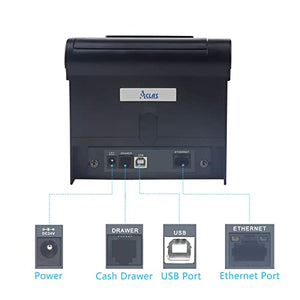 ACLAS 3'1/8 Thermal Receipt Printer 80mm w/Auto Cutter Cash Drawer ESC/POS Windows for Bill POS Receipt Printers (10 inches/sec, USB + Ethernet Serial Port)