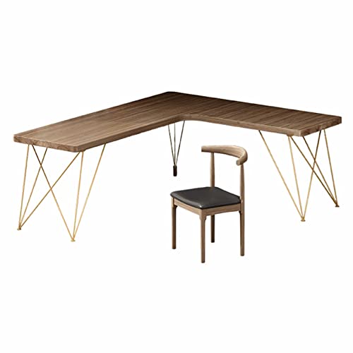 L-Shaped Solid Wood Computer Desk with Office Chair, Pine Study Desk (Left, 200x160x75cm)