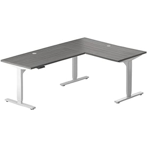Progressive Automations L Shaped Height Adjustable Standing Desk 78" x 48" - Electric Stand Up Corner Computer Desk - White Frame/Gray Oak Top