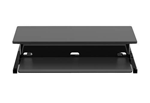 Luxor 2-Tier Height-Adjustable Pneumatic Lift Standing Desk Converter with Keyboard Tray and Built-in Cable Management - Black