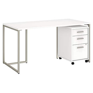 Office by kathy ireland Method 60W Table Desk with 3 Drawer Mobile File Cabinet in White