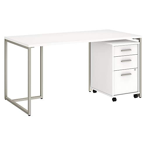 Office by kathy ireland Method 60W Table Desk with 3 Drawer Mobile File Cabinet in White
