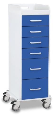 212 Main Global Blue Polyethylene Tall Locking 6 Drawer Cart - 16 x 47 x 19 in.