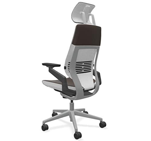 Steelcase Gesture Office Desk Chair with Headrest in Elmosoft Espresso Leather - Platinum Frame
