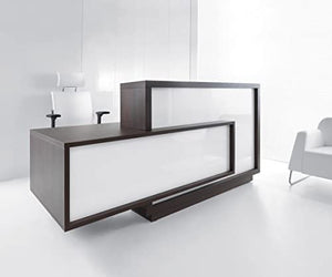 KANSOLE FORO Reception Desk, Right-Handed Counter, ADA Compliant, High Gloss White + Chestnut