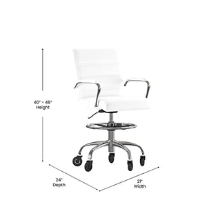 Flash Furniture Lexi Mid-Back Drafting Chair with Adjustable Foot Ring - White LeatherSoft Upholstery