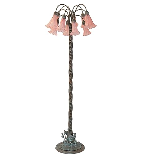 Meyda Lighting Pink Tiffany Pond Lily Floor Lamp, 61" High, 12 Light