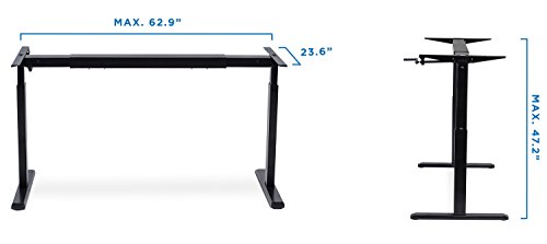 Mount-It! Stand Up Desk with Manual Crank, Frame Only, Height Adjustable Sit-Stand Base, Standing Ergonomic Home Office Desk Workstation, Black