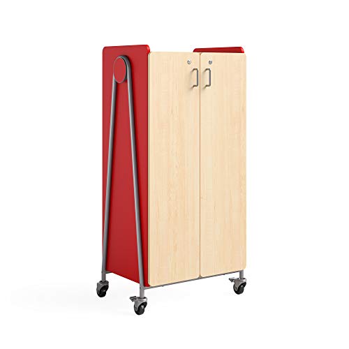 Safco Rolling Storage Cart with Magnetic Dry-Erase Back, Red, 60" H