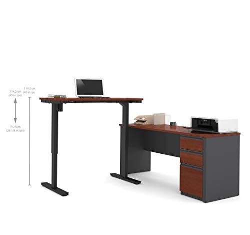 Bestar Prestige + L-Desk Including Electric Height Adjustable Table, Bordeaux/Graphite