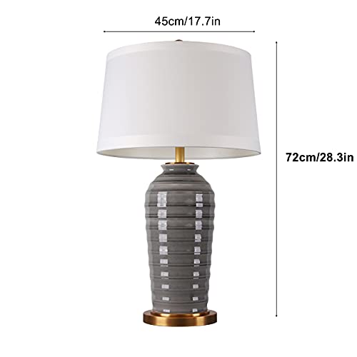 SLEEVE Grey Ceramic Table Lamp with Fabric Lampshade - 28.3" H Bedside Desk Light
