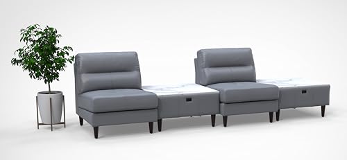 BREAKtime 2 Person Waiting Reception Lounge Chairs Set with Charging Tables - Model 8138, Graphite Gray Leather