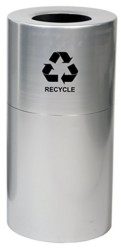 Witt Industries AL18-CLR-R Aluminum 24-Gallon Decorative Recycling Receptacle with Rigid Plastic Liner, Legend "Recycle", Round, 15" Diameter x 30-1/2" Height, Clear Coat