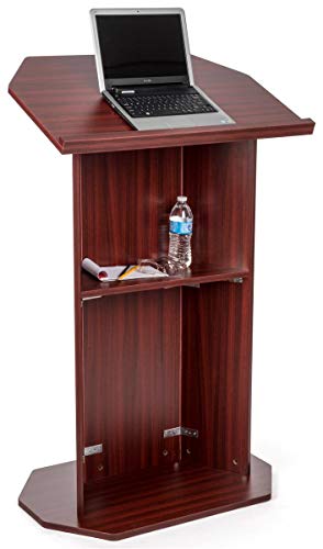 Displays2go Wooden Podium - Mahogany OLILCTOPBSM