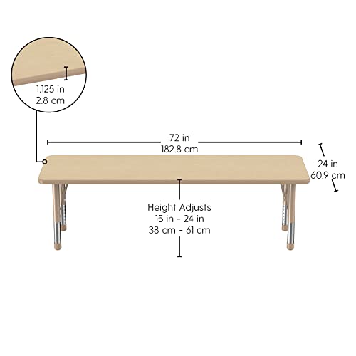 Factory Direct Partners Rectangle Activity School and Classroom Table (24 x 72 inch), Chunky Legs for Early Learning Environments, Adjustable Height 15-24 inches - Asian Sand/Sand (13312-116)