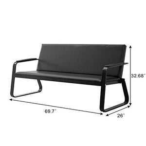 Bestmart Black Leather Waiting Room Bench Chairs for Office Clinic Salon Bank