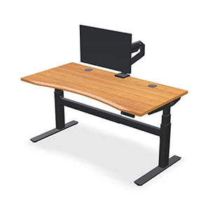 UPLIFTDESK Bamboo Curve Standing Desk 60 x 30 inch 2-Leg V2-Commercial Adjustable C-Frame (Gray) with Advanced Keypad, Wire Management, Rocker Board